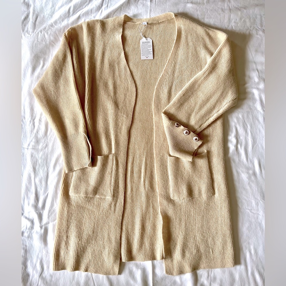 Long Sleeve Cream Knit Cardigan with Sleeve Embelishments